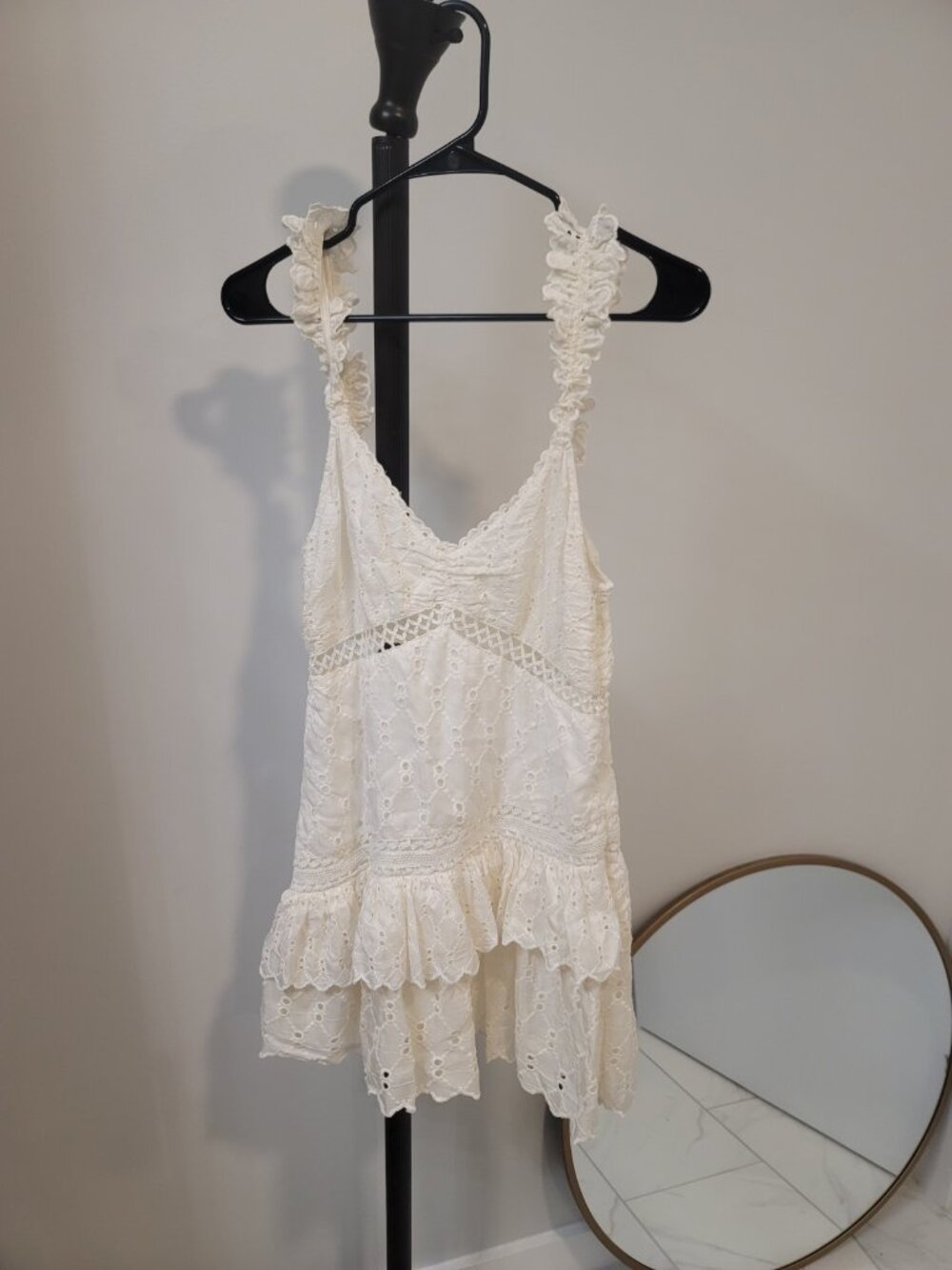 LOVESHACKFANCY White Cotton Broderie Anglaise Backless Mini Halter Dress Sz 6 - Picture 1 of 6
